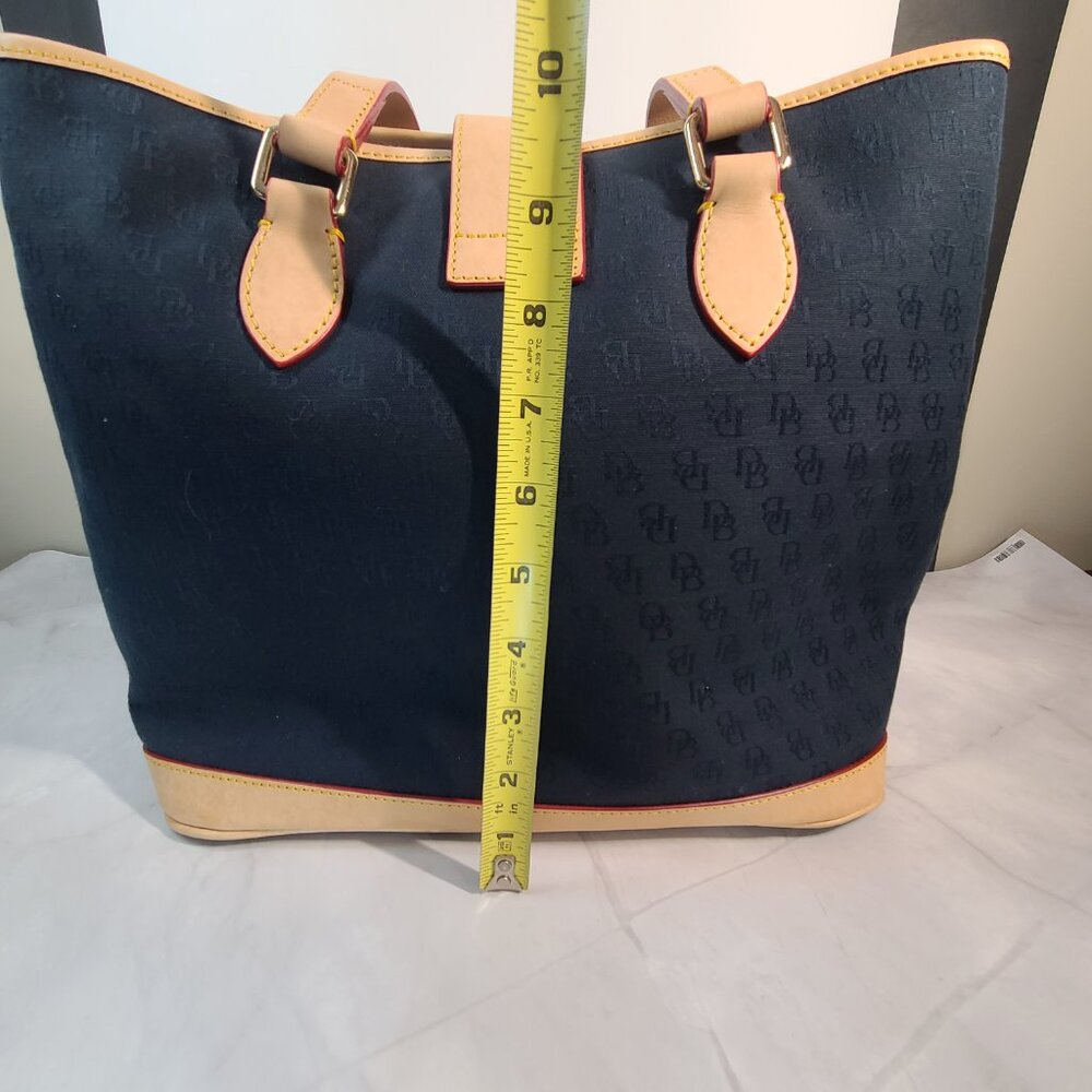 Dooney & Bourke Logo Shoulder Handbag BLACK Canvas Tan Leather Large Tote - Picture 6 of 16